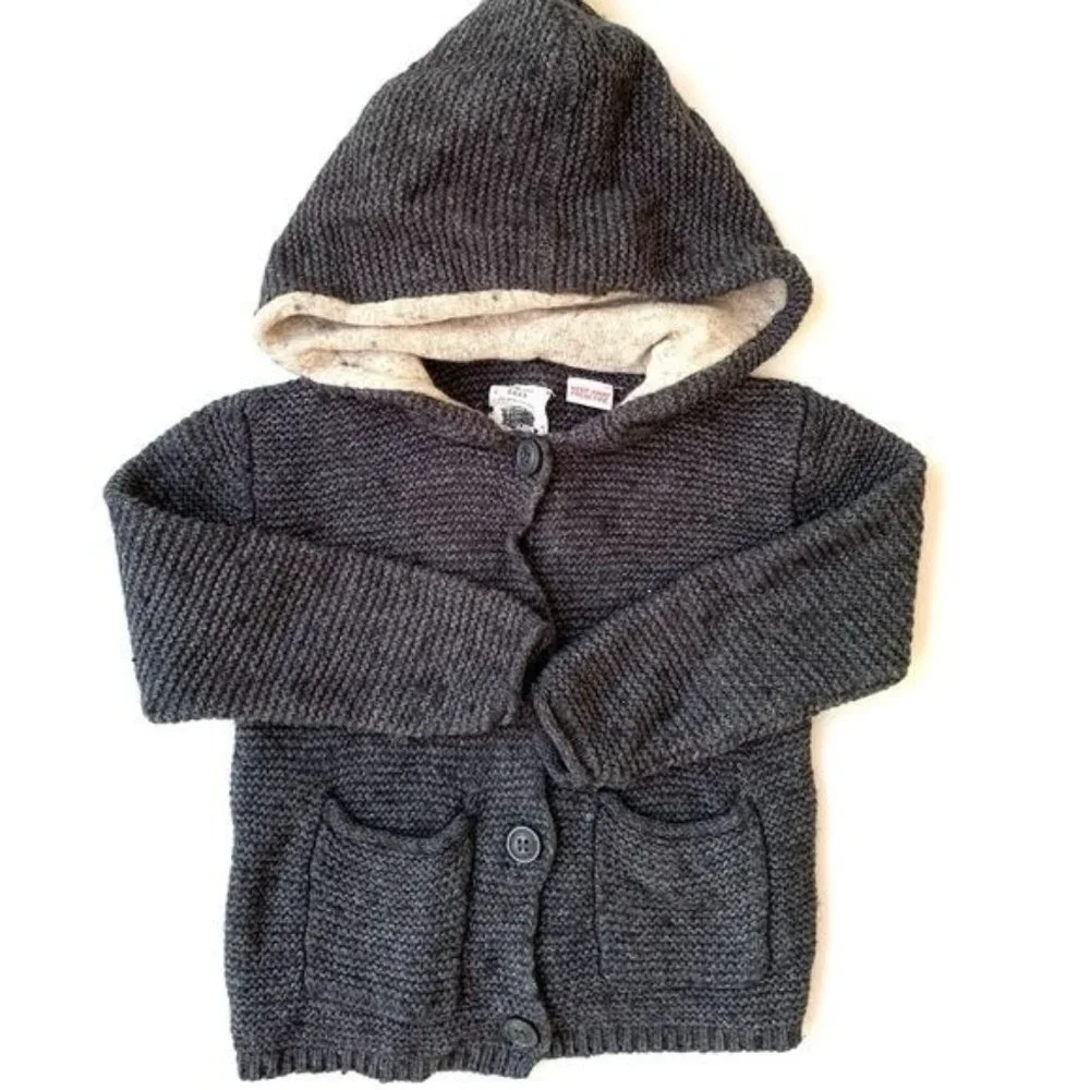 Zara Baby Gray Charcoal Knit Hooded Sweater Jacket